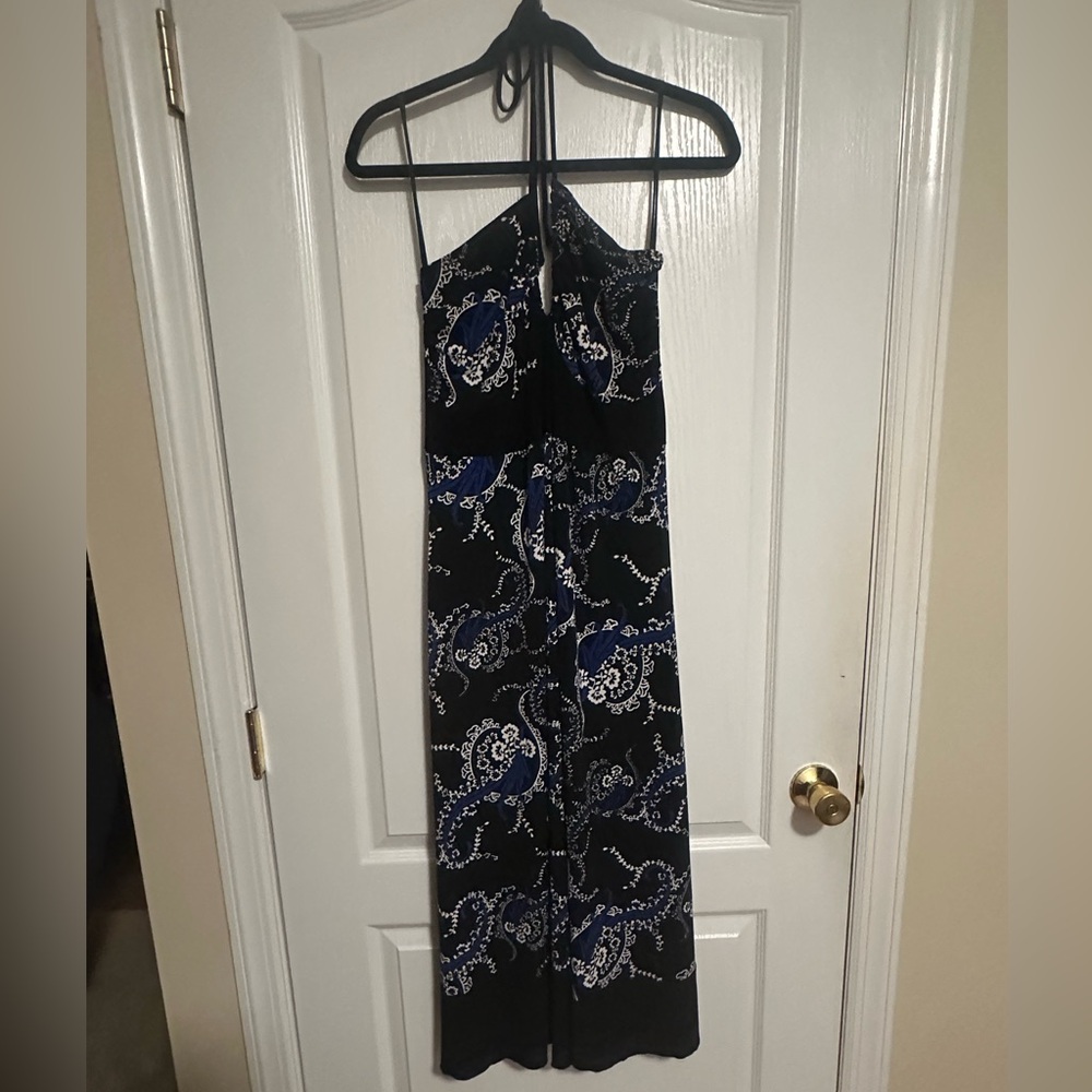 Fave Black and Blue Paisley Halter Maxi Dress
